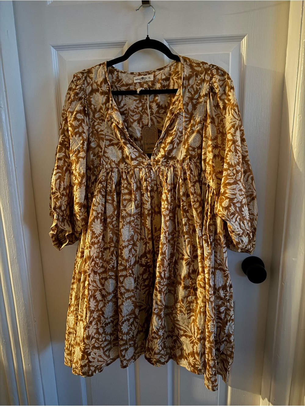 NATURAL LIFE Mustard and Cream Floral Babydoll Mini Dress